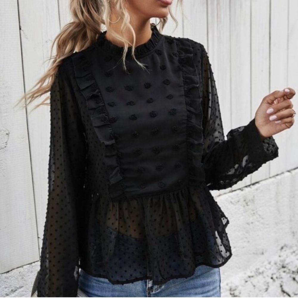 Black Lace Chiffon Blouse